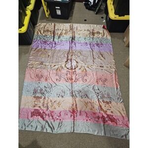 Goodwin Weavers Throw Blanket ~ 50x63 Blue Floral Cotton Fringe Reversible USA